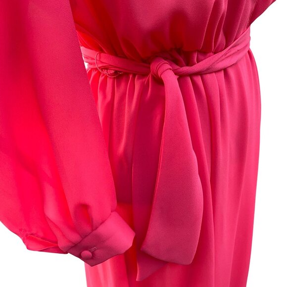 Vintage 80s Willi Petites Pink Button-Up Belted Dress Size 12 Polyester Lined - Picture 10 of 16